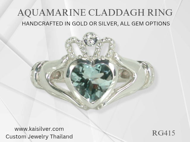 gemstone claddagh ring aquamarine